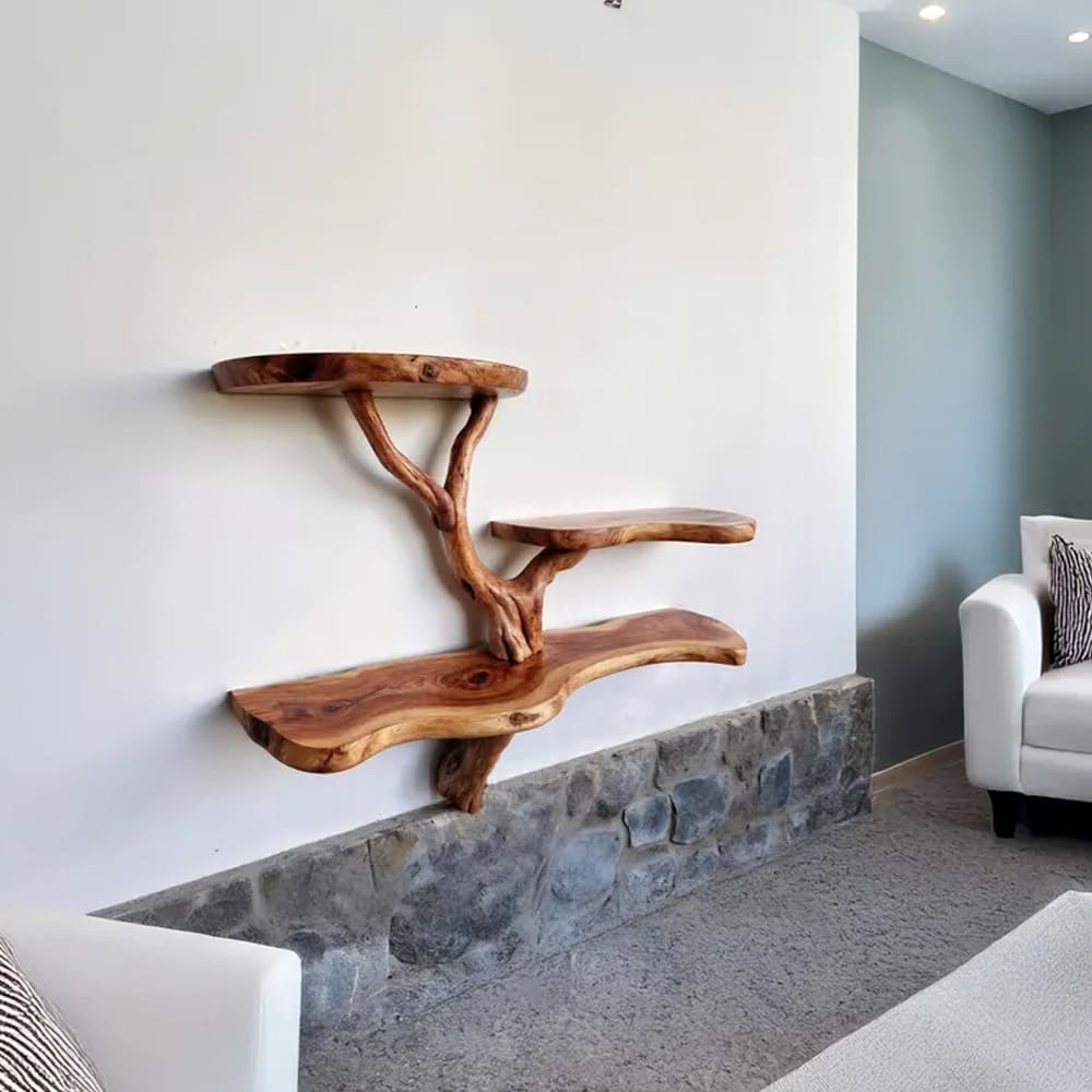 Tree floating shelf natural driftwood branch bookshelf wall mount bookcase rustic furniture decor home art