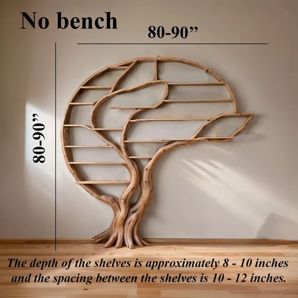 Floating bookshelf solid wood tree branch shelf unique natural wood bookcase wall mount decor home art