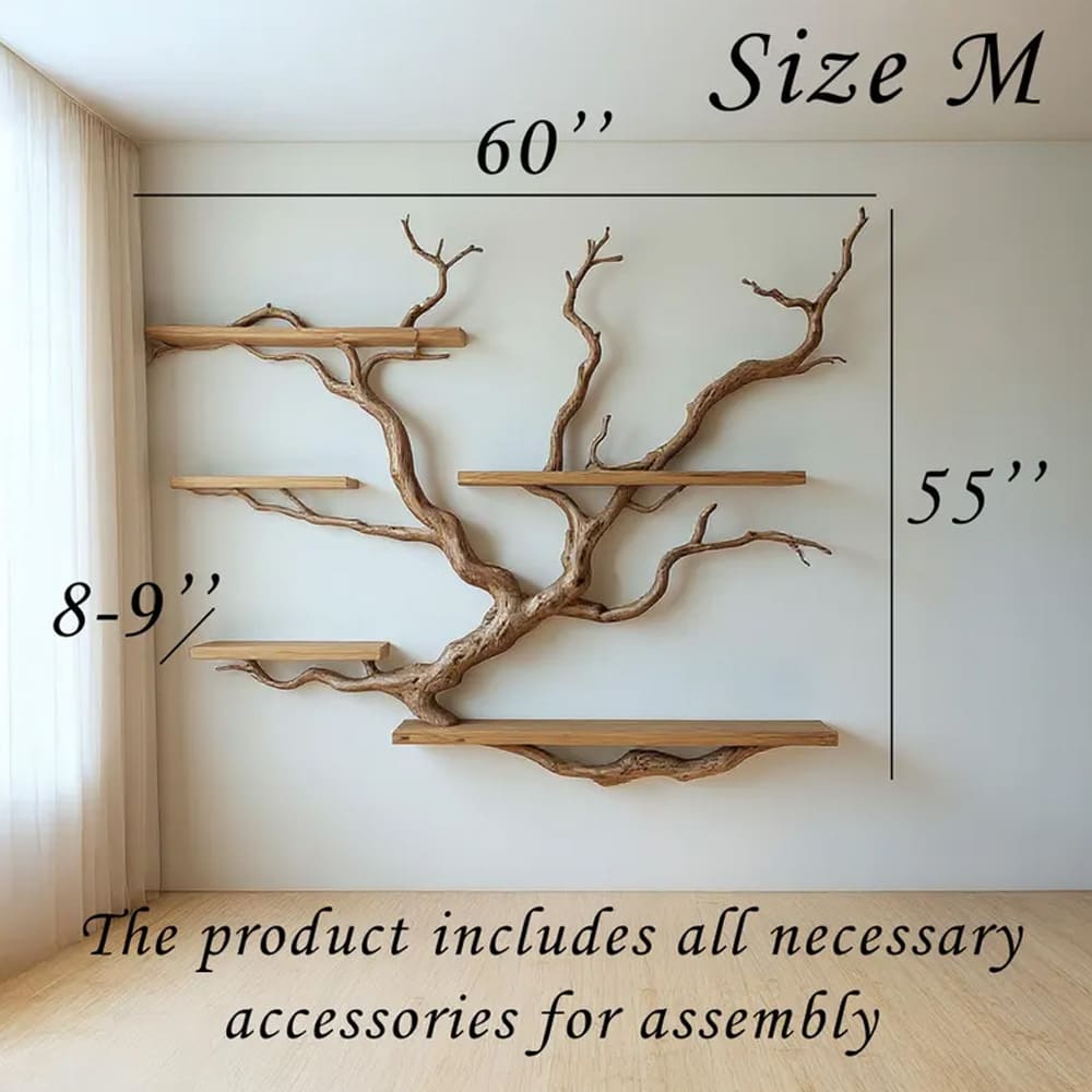 Tree branch book shelf floating shelves on wall solid wood bookshelf driftwood wall art decor for living room