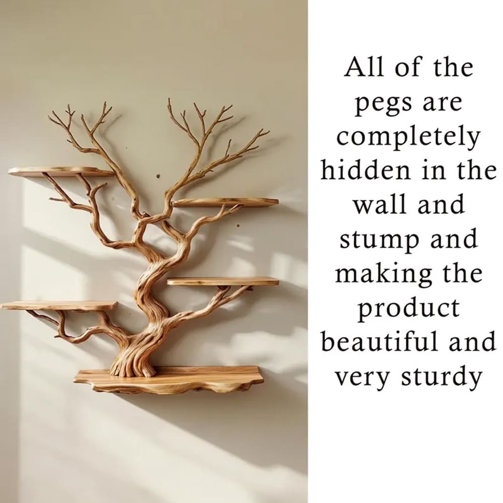 Solid wall mount floating tree branch bookshelf live edge tree shelving natural driftwood branch living room decoration