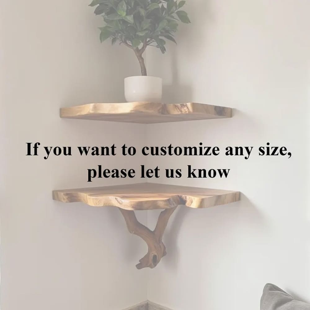 Corner floating tree branch bookshelf wall mount solid wood shelf custom floating shelves art unique furniture
