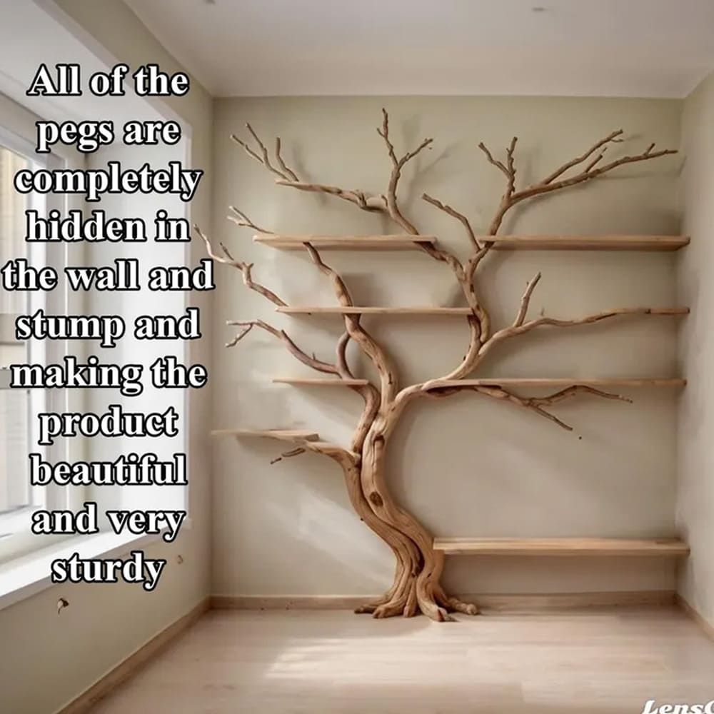 Floating bookshelf driftwood sculpture bookcase solid wood shelves on wall art deco