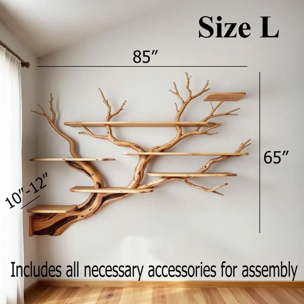 Tree branch corner floating book shelf decor wall mount live edge wood bookshelves driftwood wall art