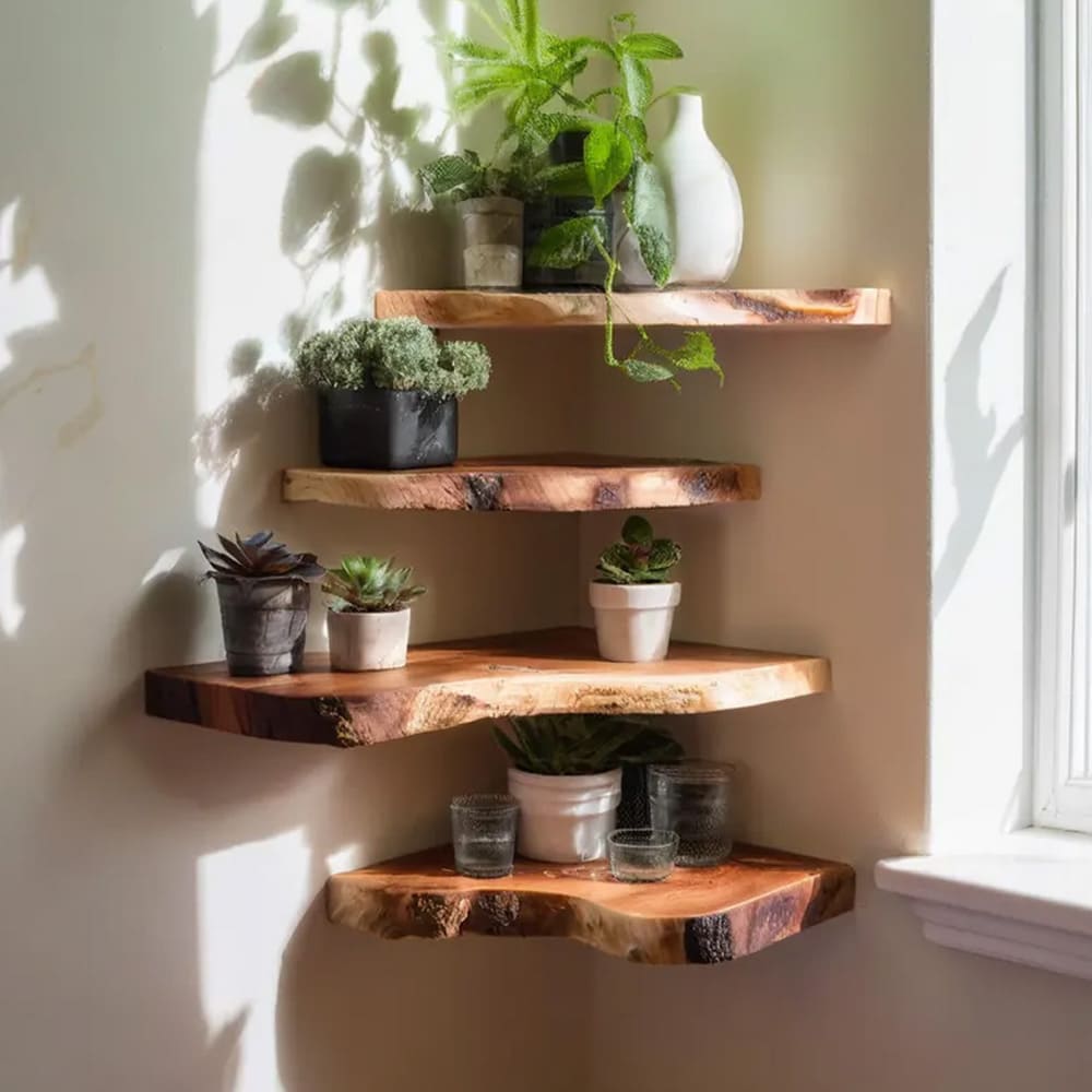 Corner wall shelf floating live edge wall mounted shelf floating wood shelf for wall decor