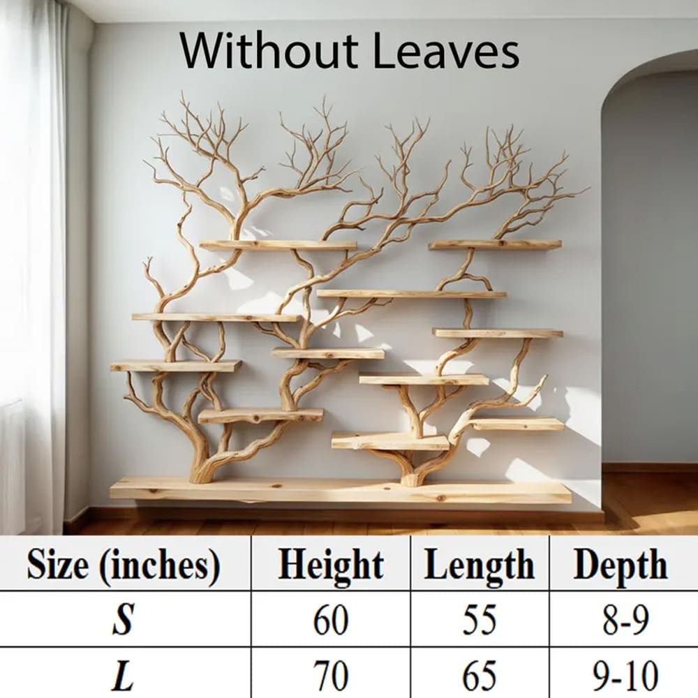 Floating bookshelf tree branch wall mounted book shelf handcrafted carving sculpture reclaimed solid wood bookcase