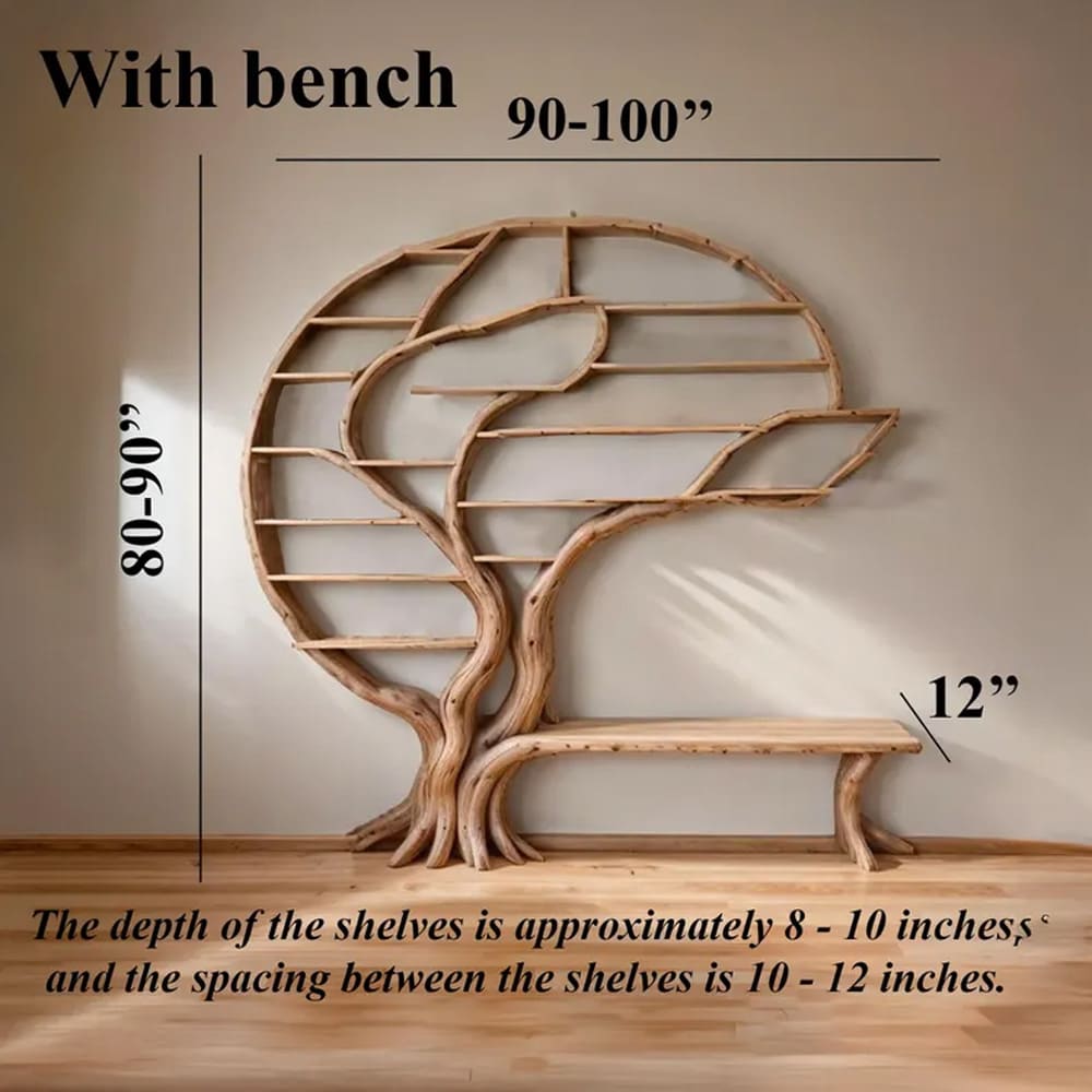 Floating bookshelf solid wood tree branch shelf unique natural wood bookcase wall mount decor home art