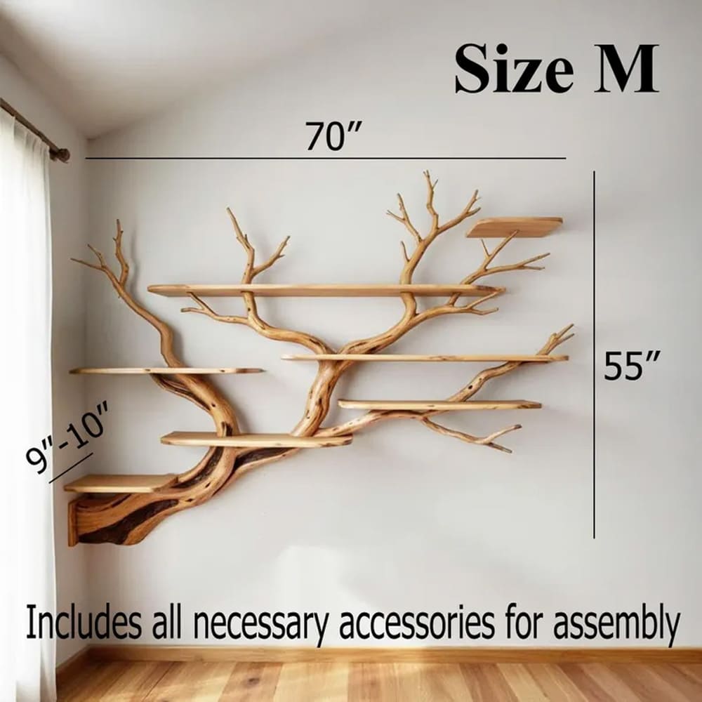 Tree branch corner floating book shelf decor wall mount live edge wood bookshelves driftwood wall art