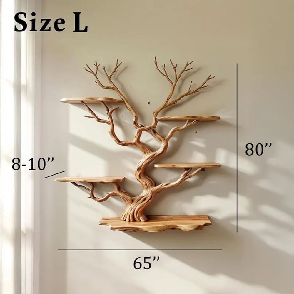 Solid wall mount floating tree branch bookshelf live edge tree shelving natural driftwood branch living room decoration