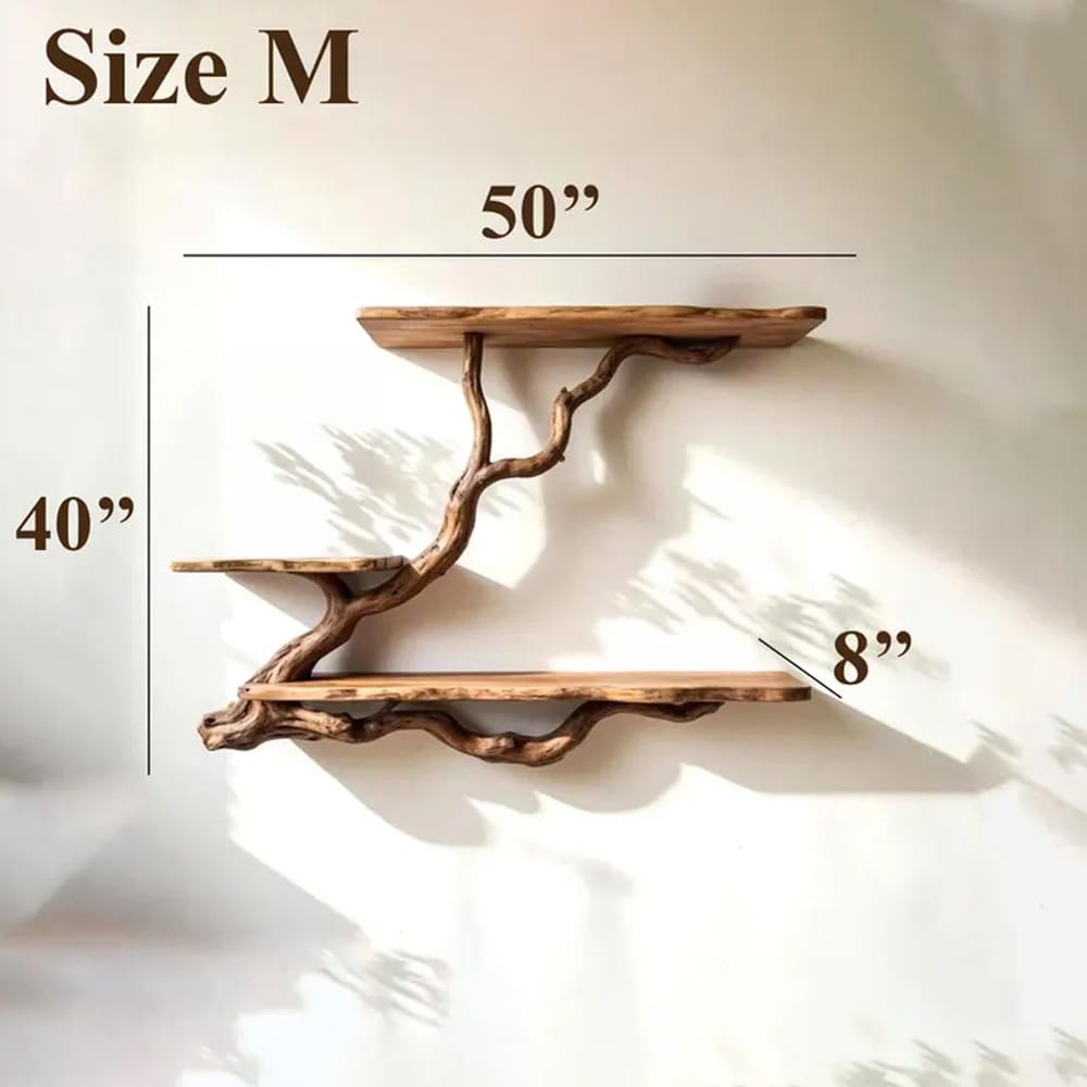 Natural driftwood branch floating bookshelf wall mounted tree shelf solid wood bookshelves decor handmade furniture