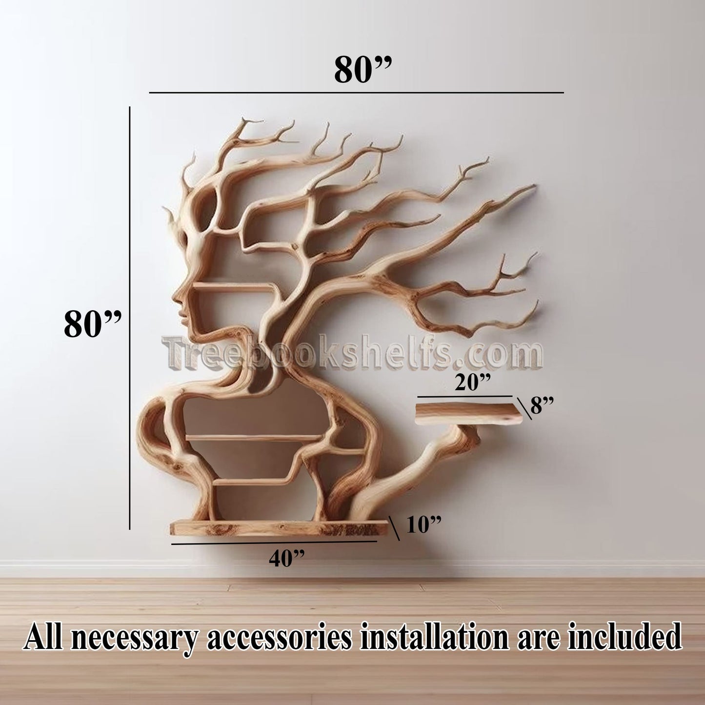 Driftwood branch floating bookshelf solid wood wall mounted bookcase decoration