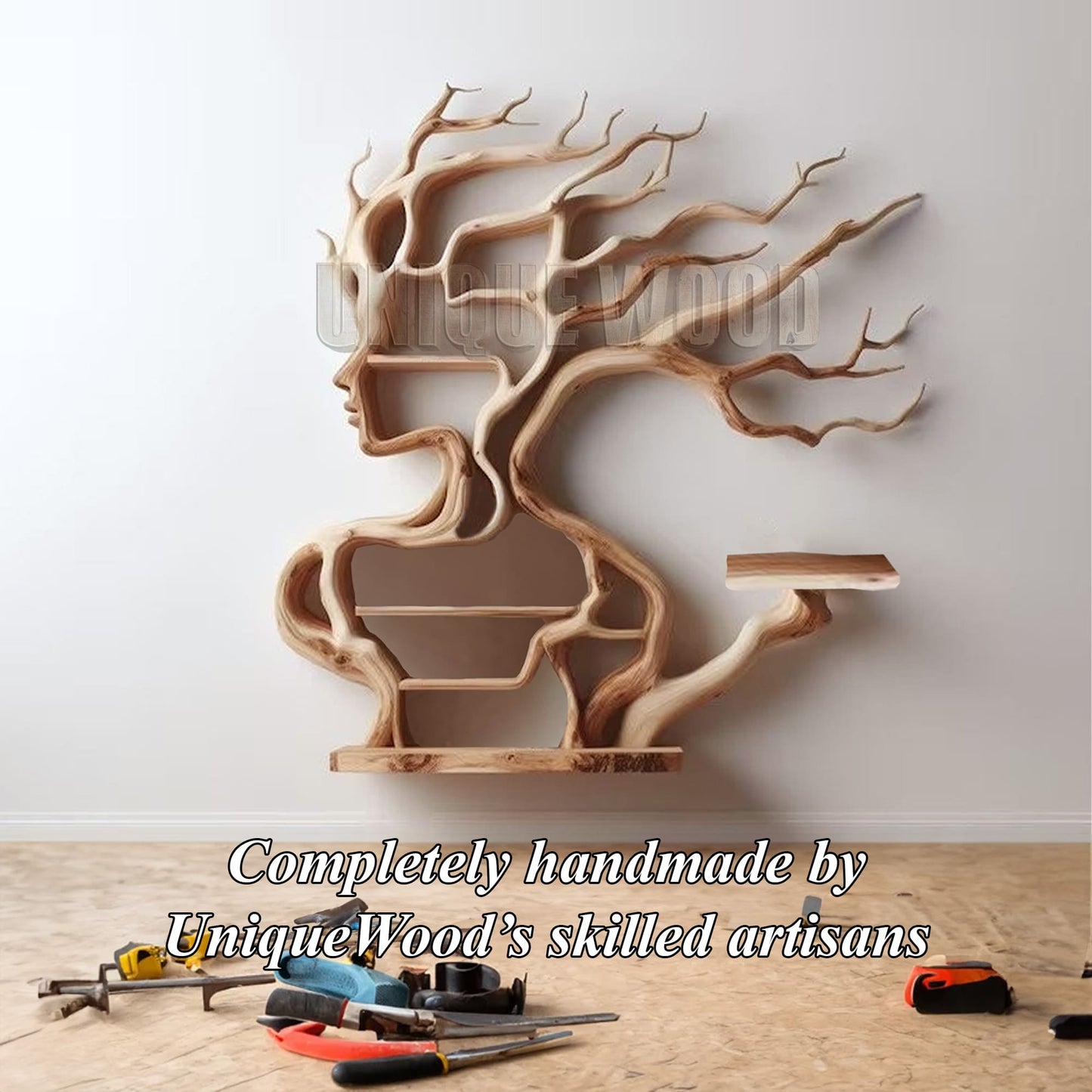 Driftwood branch floating bookshelf solid wood wall mounted bookcase decoration