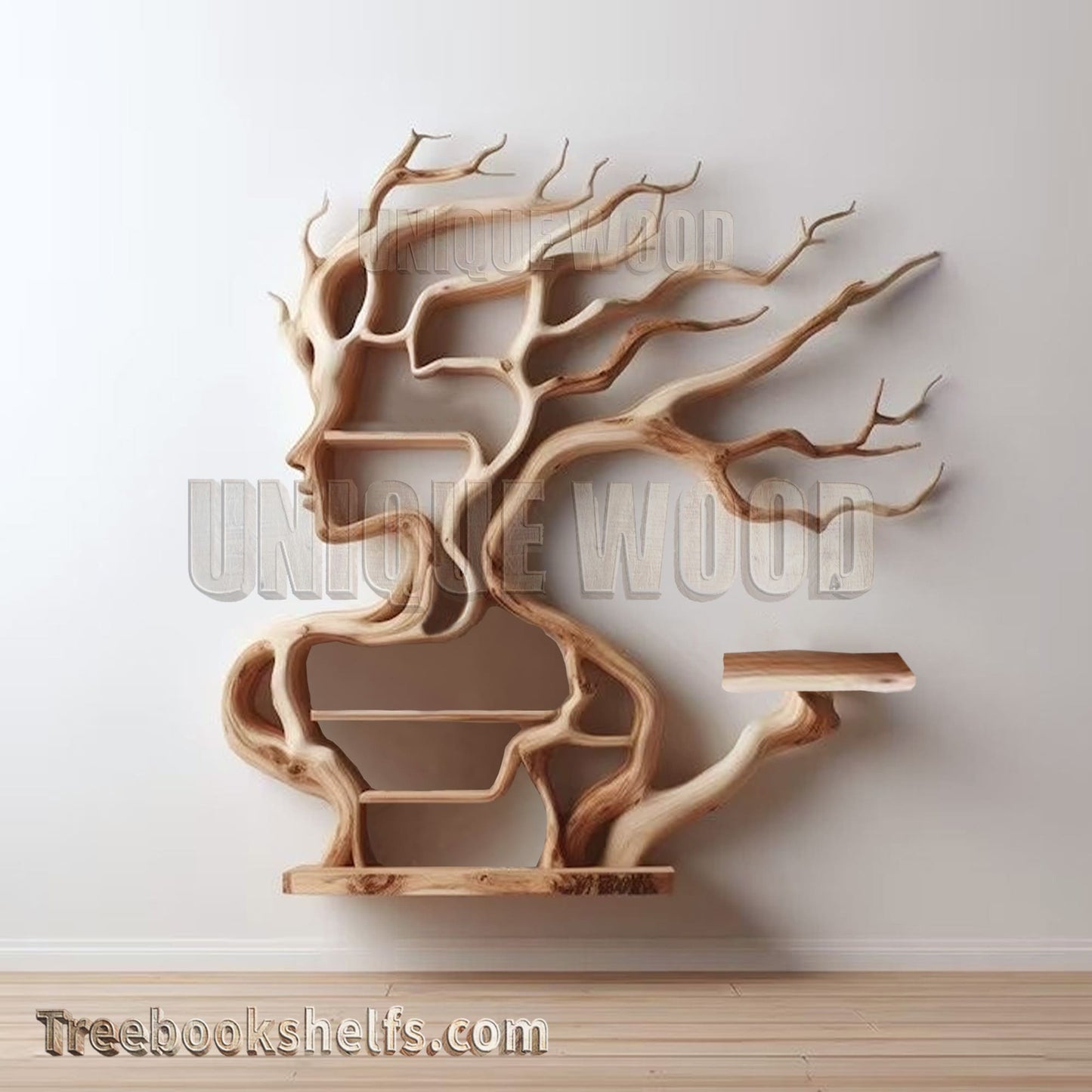 Driftwood branch floating bookshelf solid wood wall mounted bookcase decoration