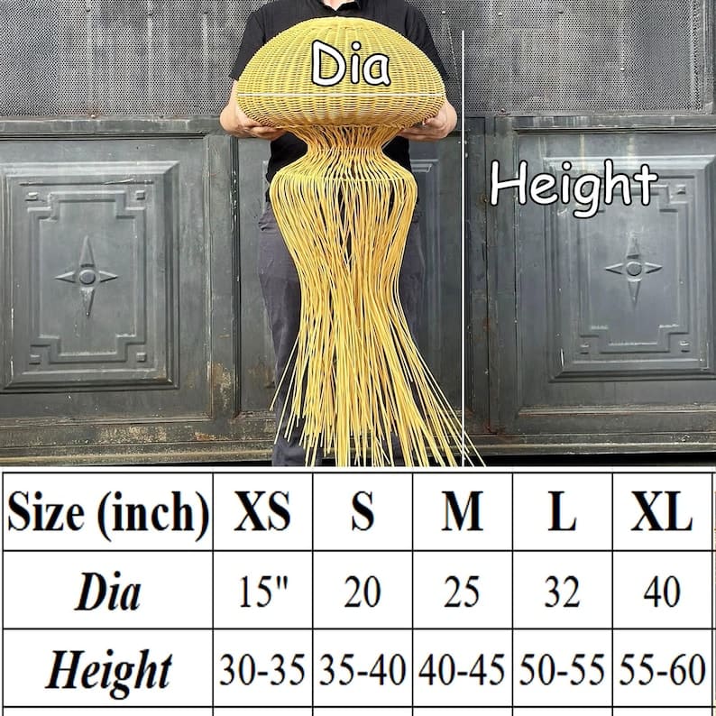 Jellyfish lamp hanging rattan pendant light large fish lantern wicker chandelier lighting art deco lamp