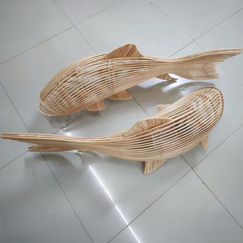 Fish hanging lamp large rattan whale pendant light handcrafted wicker fish chandelier light fixture art decor