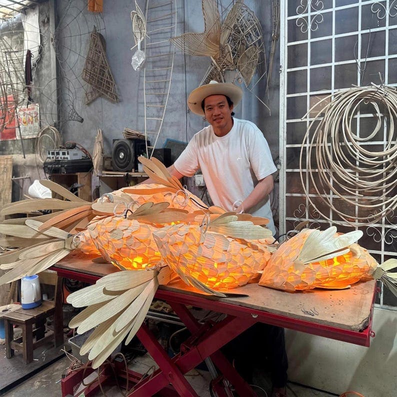 Fish ceiling light wood veneer lamp woven fish lantern handcrafted fish chandelier lighting art decor