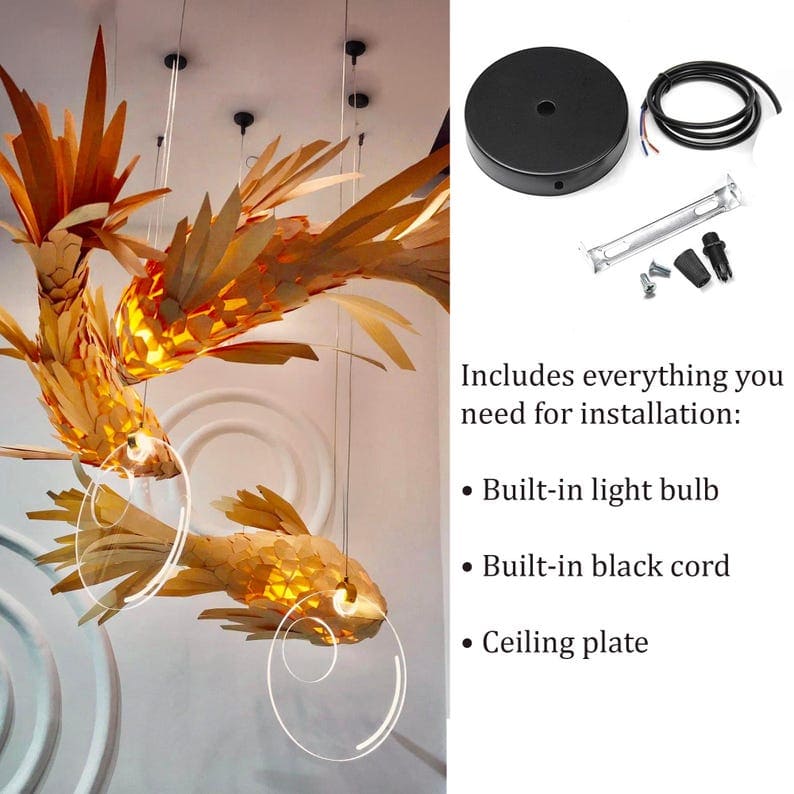 Fish pendant light wood veneer fish hanging lamp wall mount woven fish chandelier lighting handcrafted rustic fish light decoration