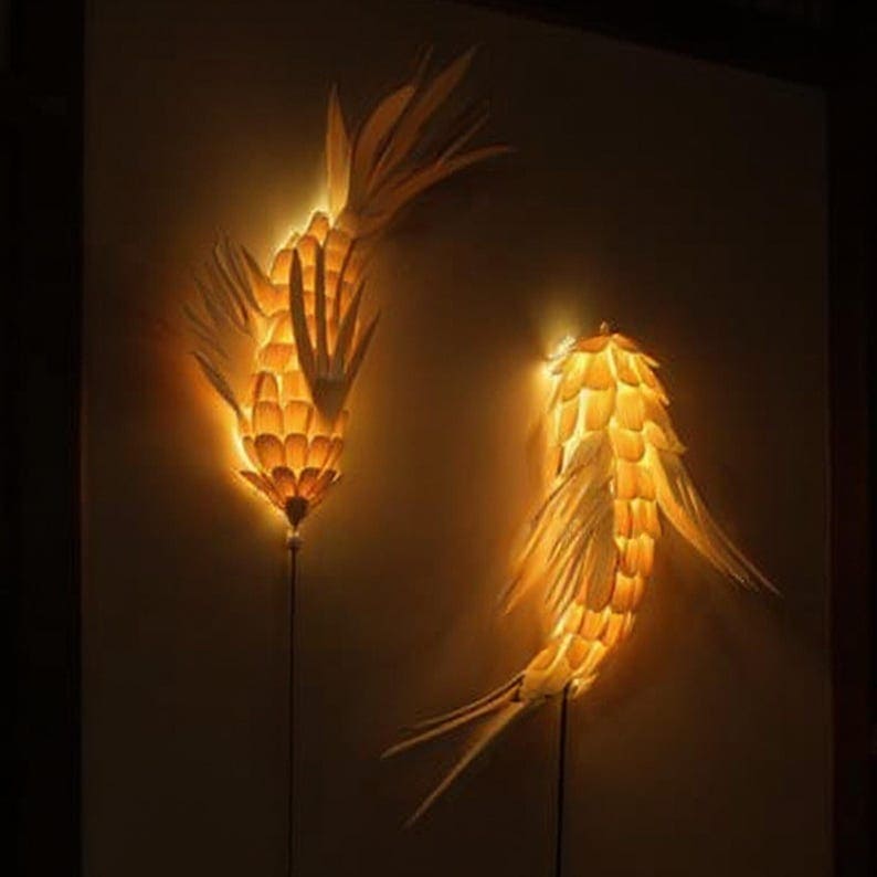 Fish pendant light wood veneer fish hanging lamp wall mount woven fish chandelier lighting handcrafted rustic fish light decoration