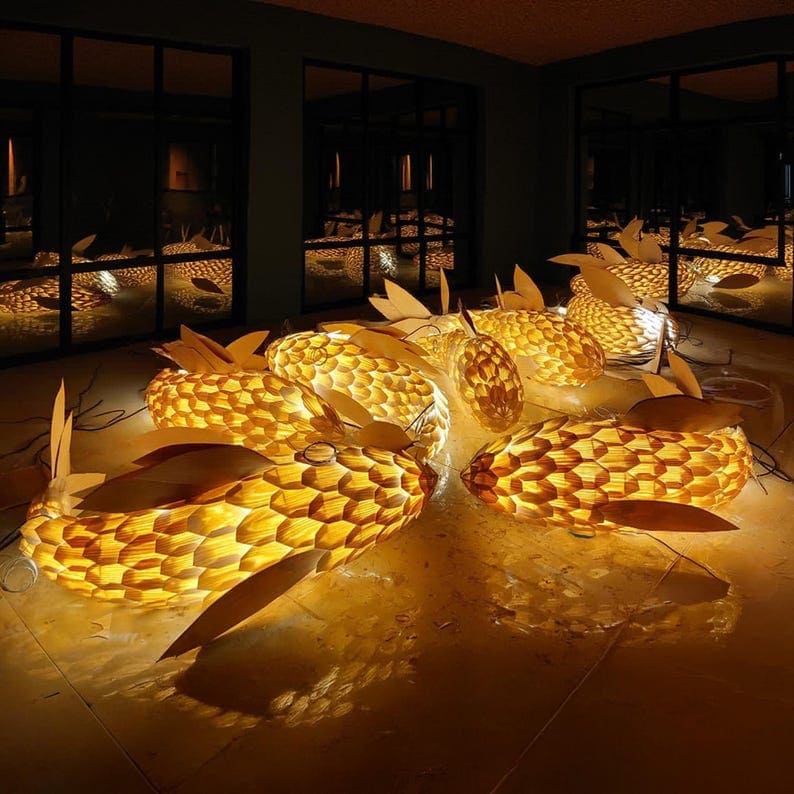 Fish pendant light wood veneer fish hanging lamp wall mount woven fish chandelier lighting handcrafted rustic fish light decoration