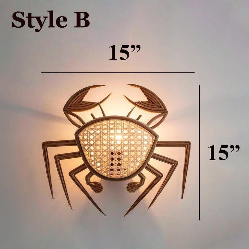 Wall sconce fish light rattan crab lamp lobster lampshade decor wall hanging rattan sconce night lighting decoration