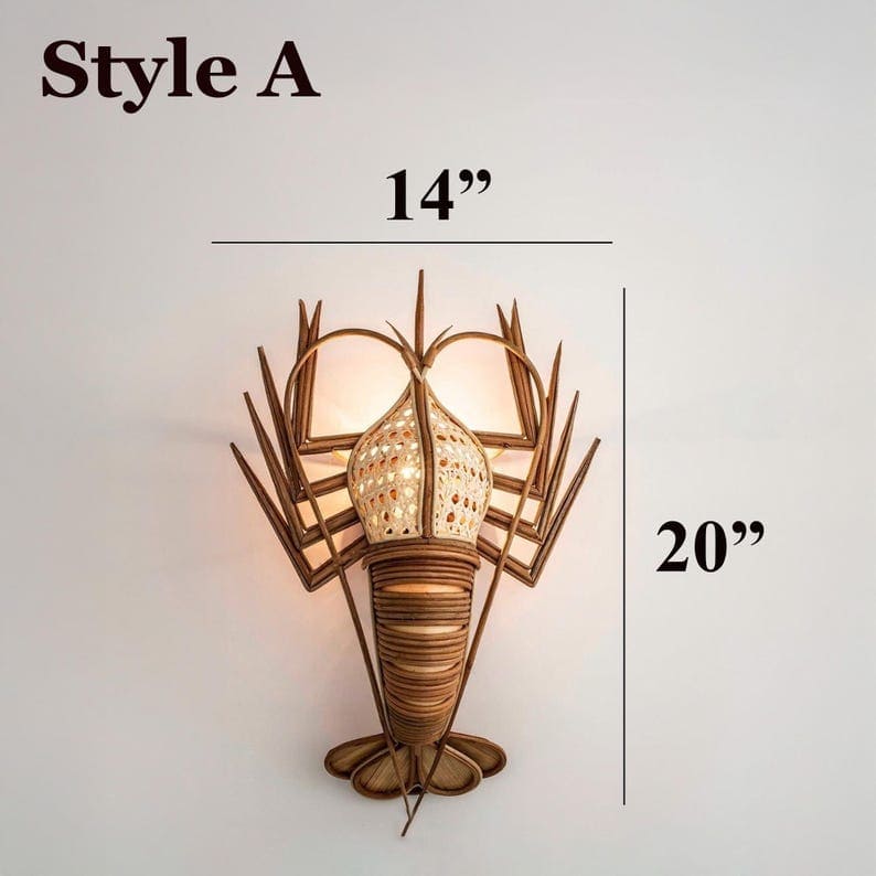 Wall sconce fish light rattan crab lamp lobster lampshade decor wall hanging rattan sconce night lighting decoration