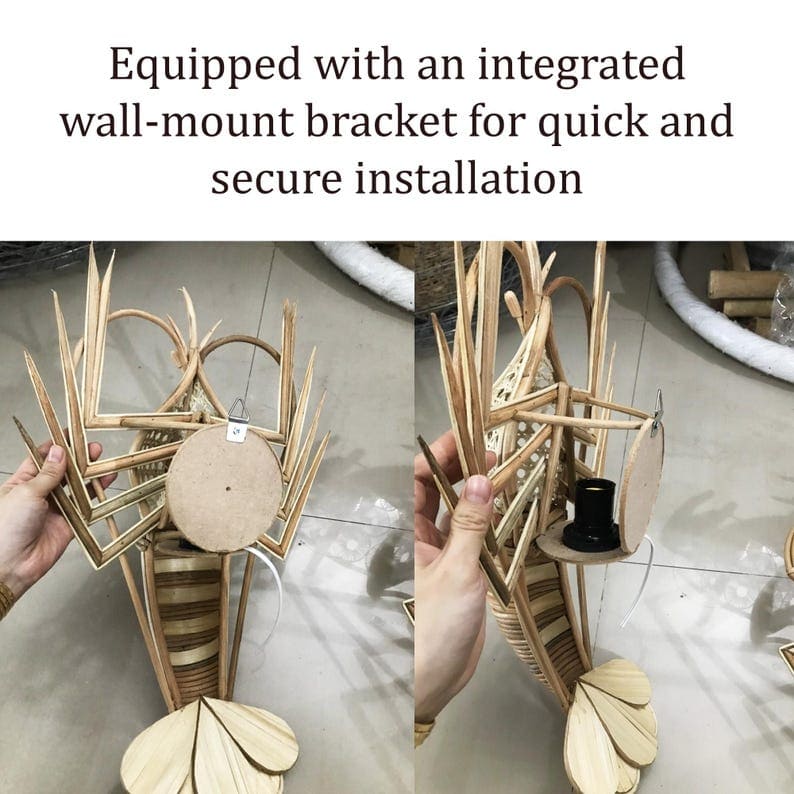 Wall sconce fish light rattan crab lamp lobster lampshade decor wall hanging rattan sconce night lighting decoration