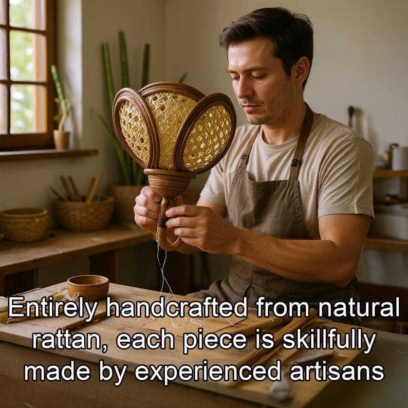 Flower rattan wall sconce light fixture handcrafted wicker lampshade wooden hanging lighting decorative living room