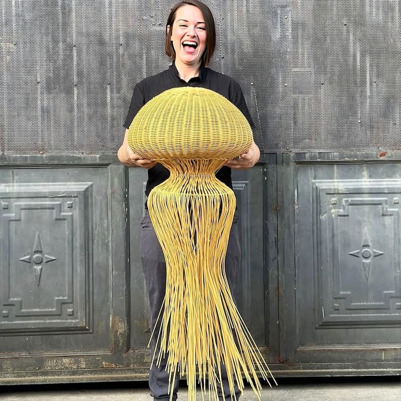 Jellyfish lamp hanging rattan pendant light large fish lantern wicker chandelier lighting art deco lamp