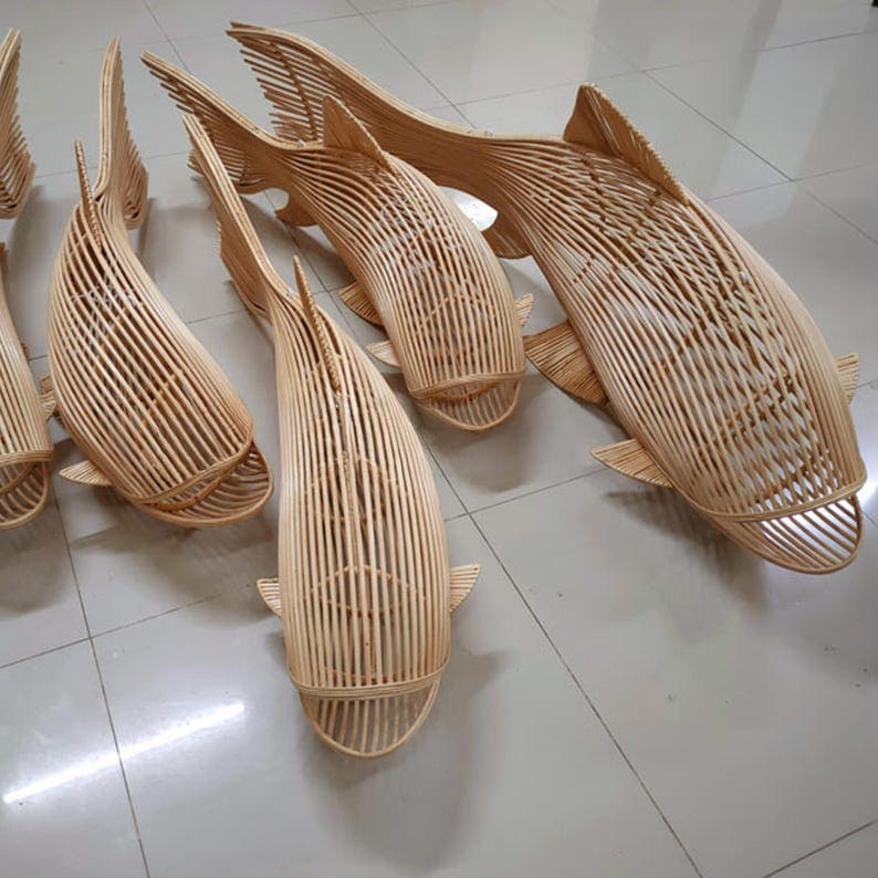 Fish hanging lamp large rattan whale pendant light handcrafted wicker fish chandelier light fixture art decor