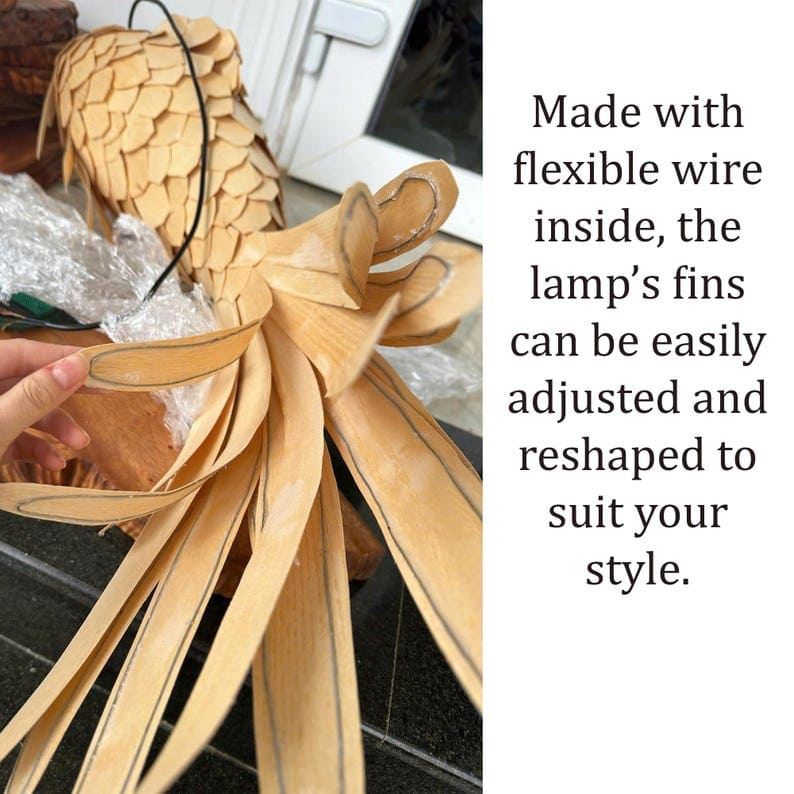 Fish pendant light wood veneer fish hanging lamp wall mount woven fish chandelier lighting handcrafted rustic fish light decoration