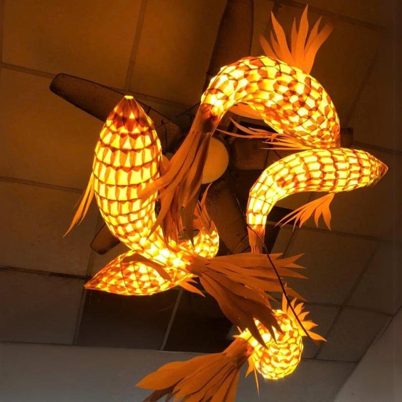 Fish pendant light wood veneer fish hanging lamp wall mount woven fish chandelier lighting handcrafted rustic fish light decoration