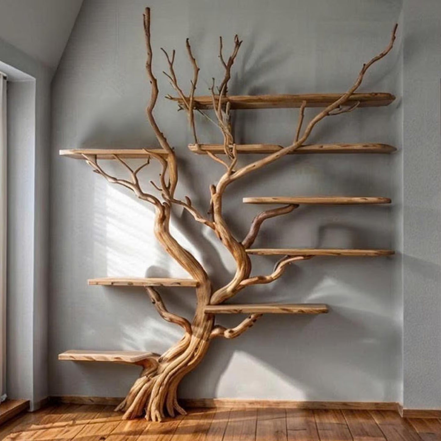 Tree book shelf driftwood branch floating bookshelf wall mount bookcase handmade furniture for home decor