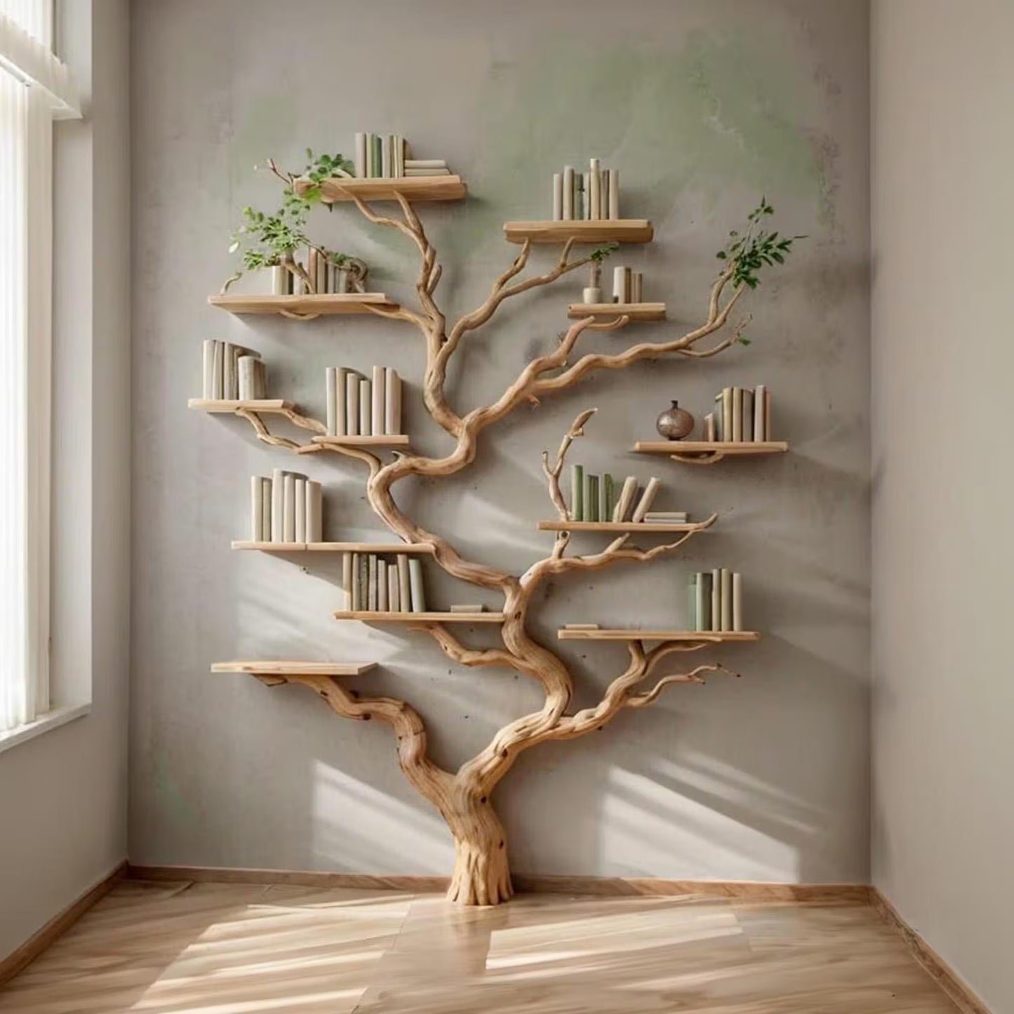 Floor bookshelf solid wood live edge floating shelf on wall natural driftwood bookcase decor handmade furniture