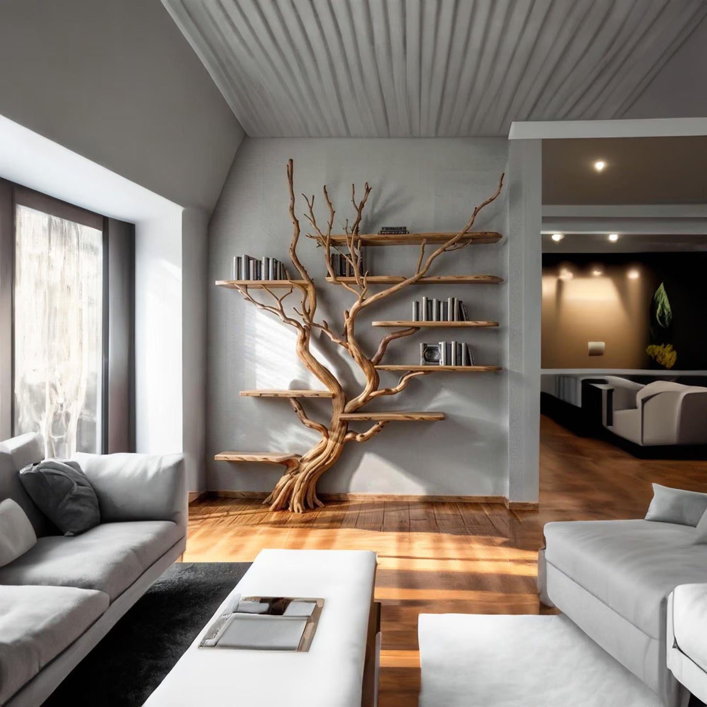 Tree book shelf driftwood branch floating bookshelf wall mount bookcase handmade furniture for home decor