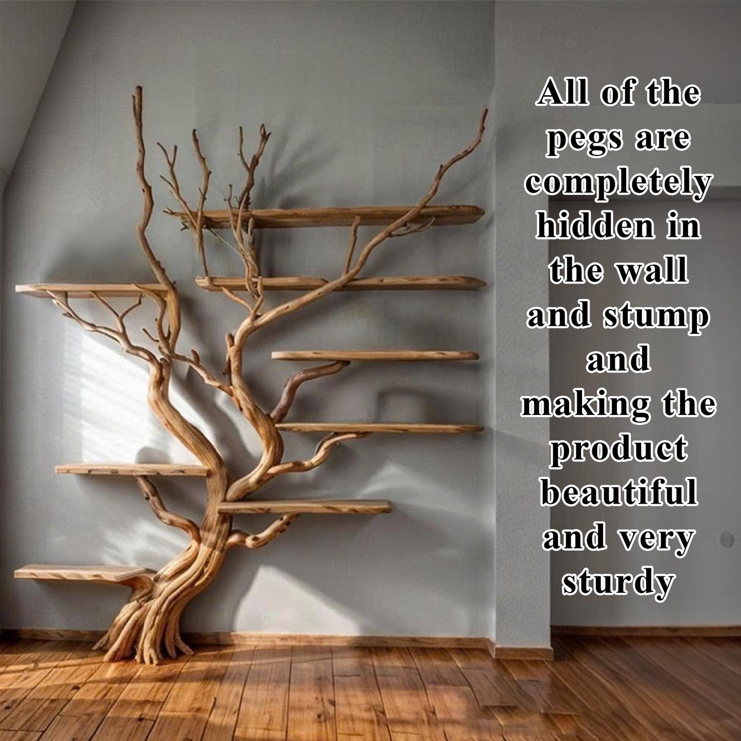 Tree book shelf driftwood branch floating bookshelf wall mount bookcase handmade furniture for home decor