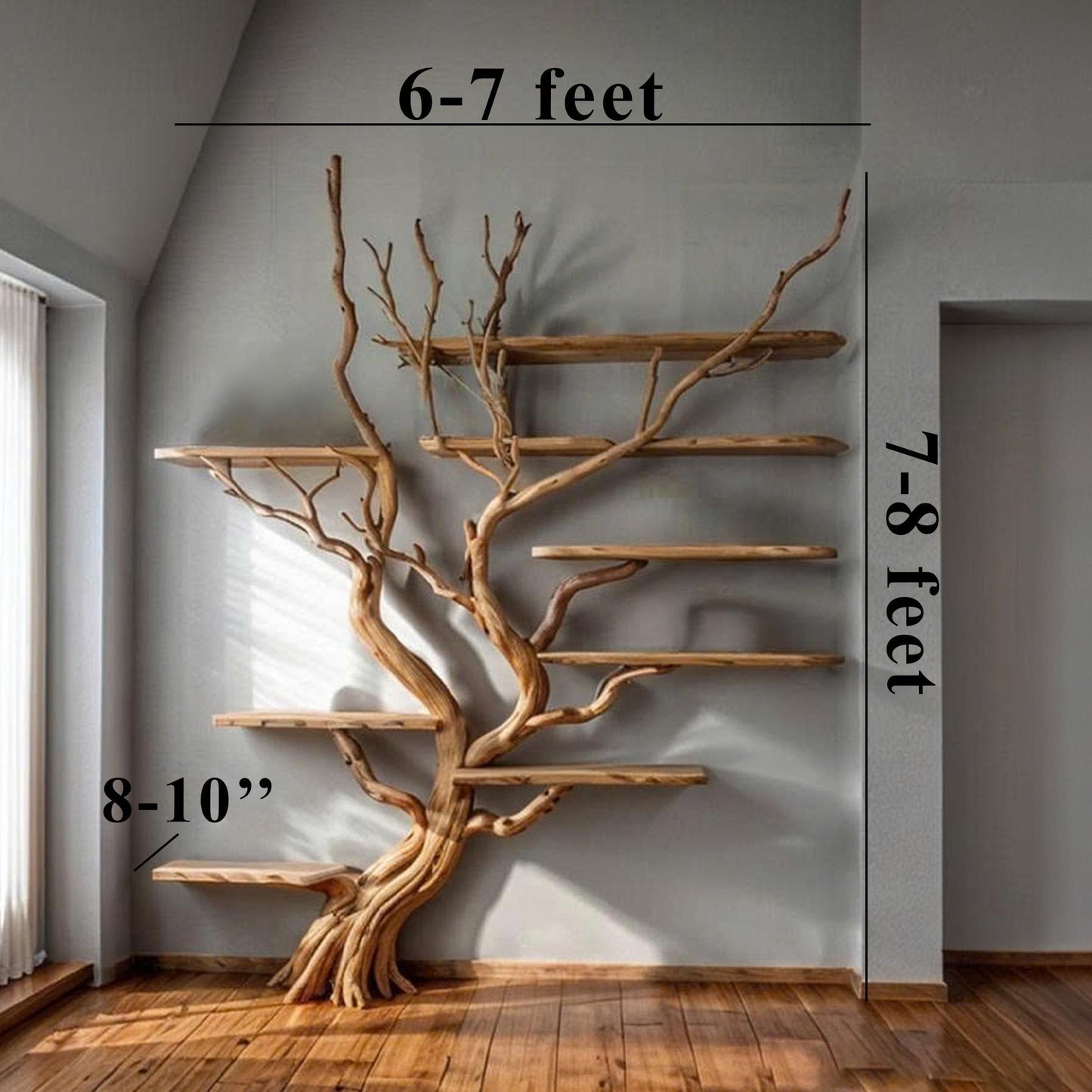 Tree book shelf driftwood branch floating bookshelf wall mount bookcase handmade furniture for home decor