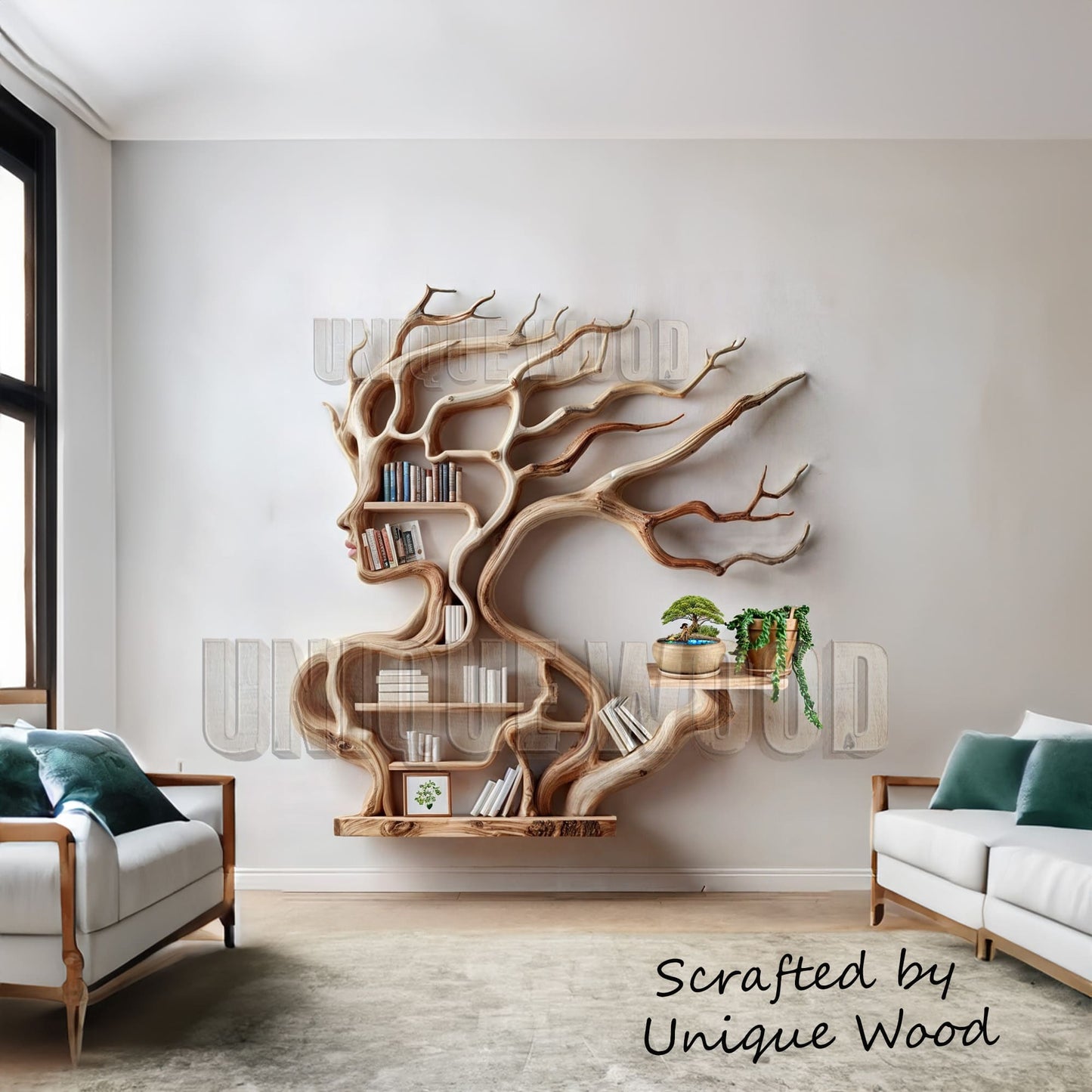 Driftwood branch floating bookshelf solid wood wall mounted bookcase decoration
