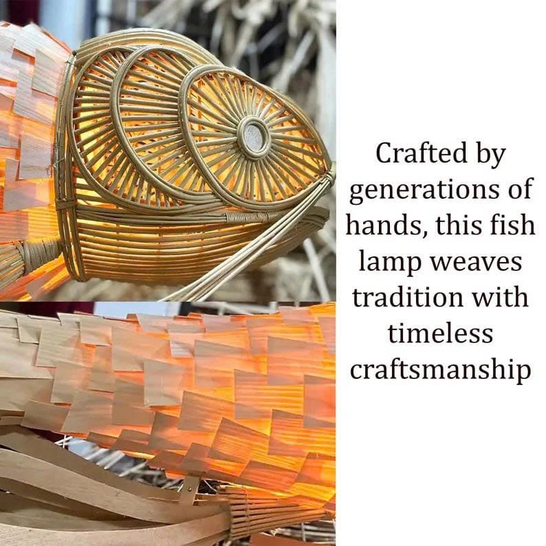 Wooden fish lamp hanging light wood veneer rattan fish pendant lighting woven fish chandelier koi fish lamp shade restaurant decoration