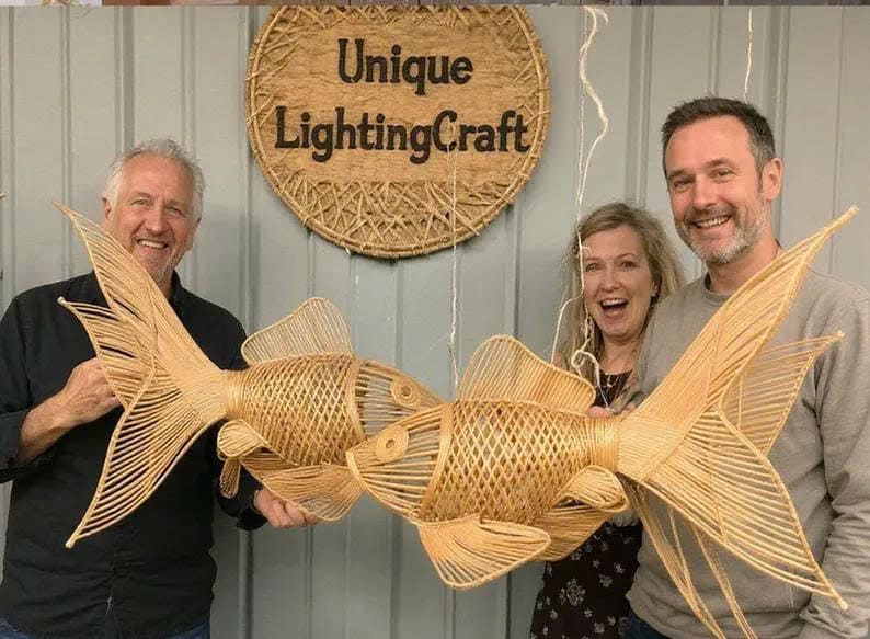 Fish chandelier lighting rattan pendant light fish hanging lamp wicker pendant lampshade for home decor