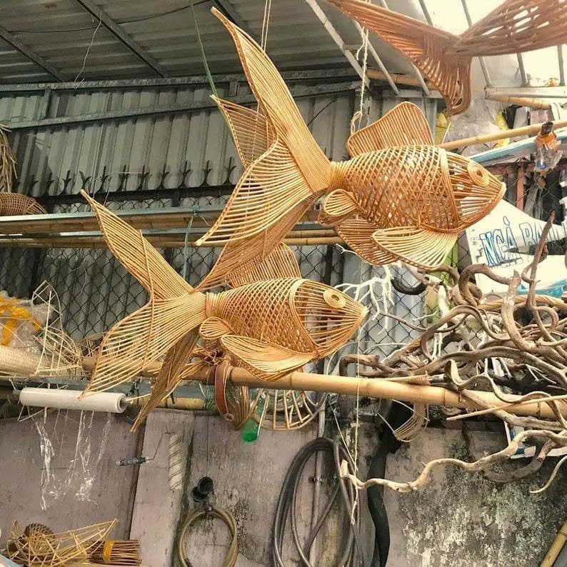 Fish chandelier lighting rattan pendant light fish hanging lamp wicker pendant lampshade for home decor