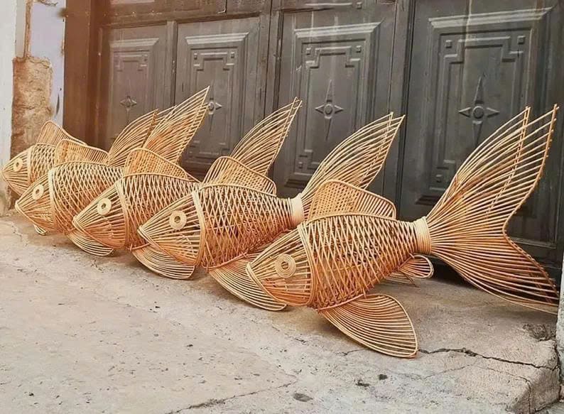 Fish chandelier lighting rattan pendant light fish hanging lamp wicker pendant lampshade for home decor