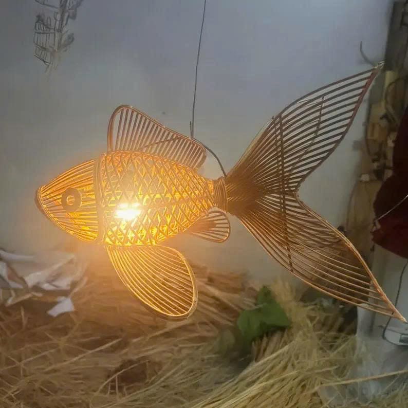 Fish chandelier lighting rattan pendant light fish hanging lamp wicker pendant lampshade for home decor