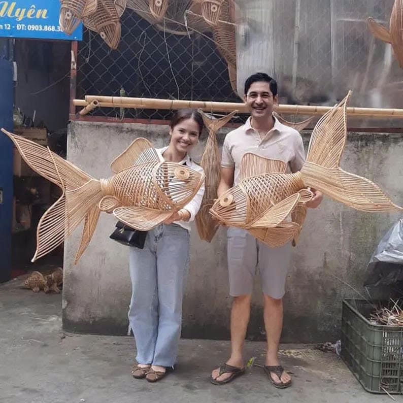 Fish chandelier lighting rattan pendant light fish hanging lamp wicker pendant lampshade for home decor