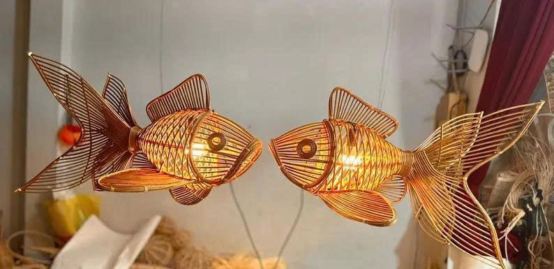 Fish chandelier lighting rattan pendant light fish hanging lamp wicker pendant lampshade for home decor
