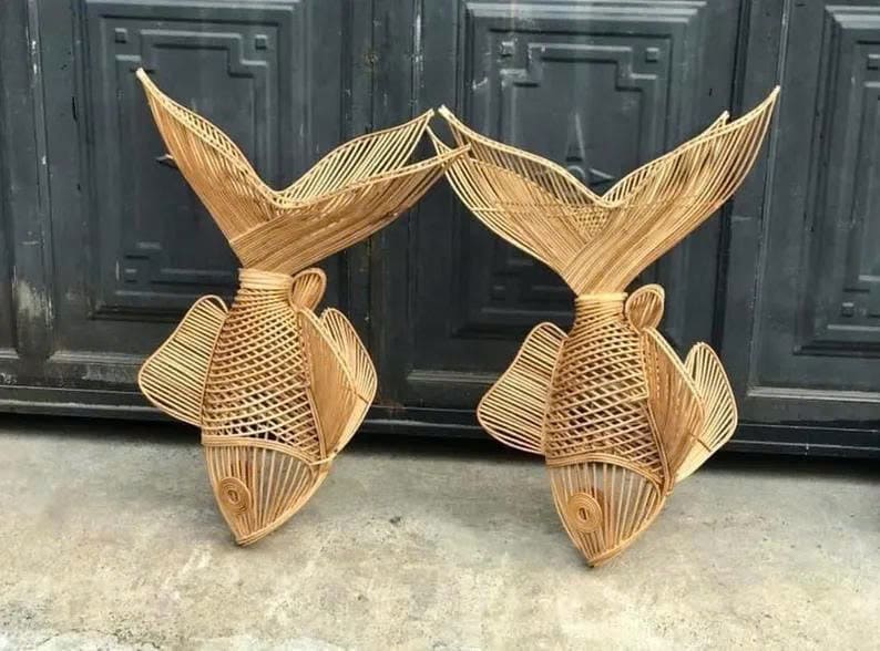 Fish chandelier lighting rattan pendant light fish hanging lamp wicker pendant lampshade for home decor