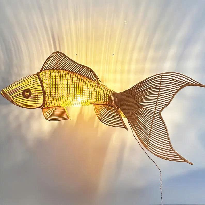 Fish pendant lamp rattan wicker pendant light unique fish chandelier lighting art deco lamp hanging