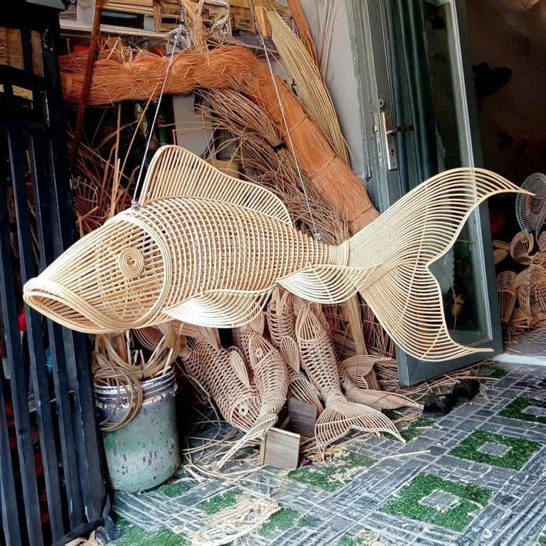 Fish pendant lamp rattan wicker pendant light unique fish chandelier lighting art deco lamp hanging