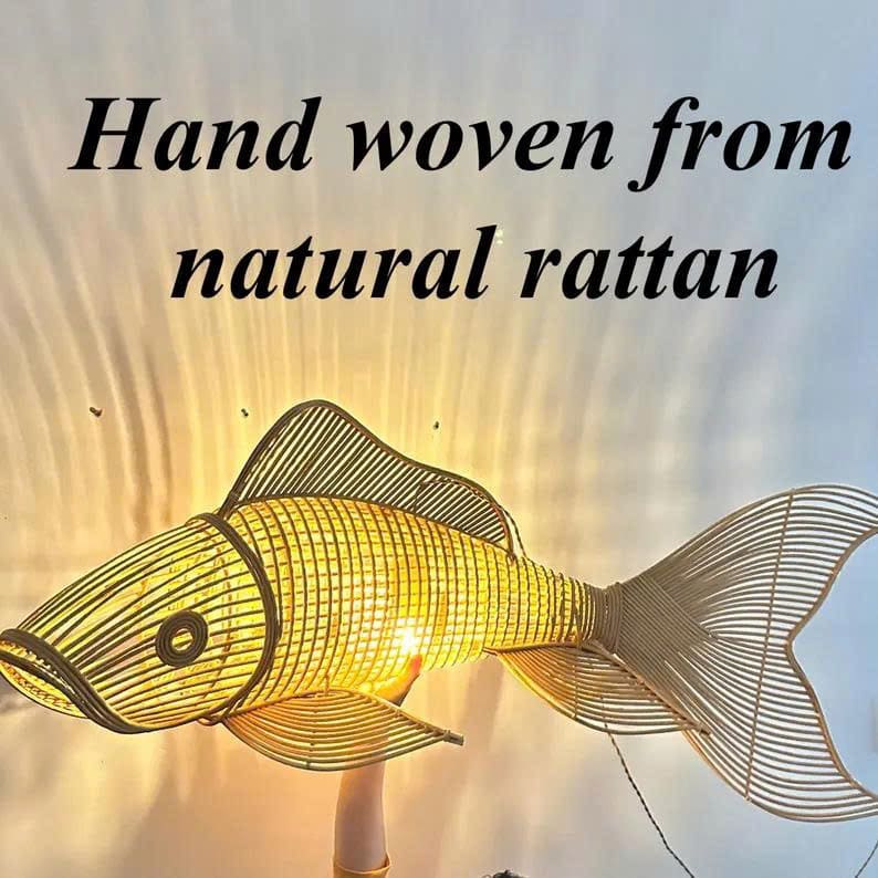 Fish pendant lamp rattan wicker pendant light unique fish chandelier lighting art deco lamp hanging