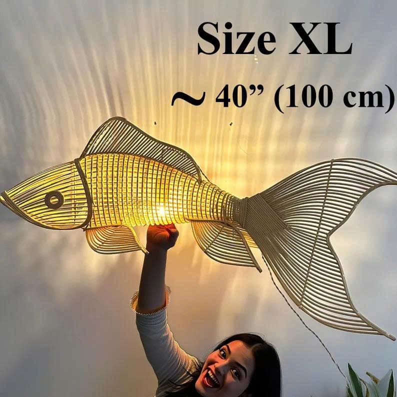Fish pendant lamp rattan wicker pendant light unique fish chandelier lighting art deco lamp hanging