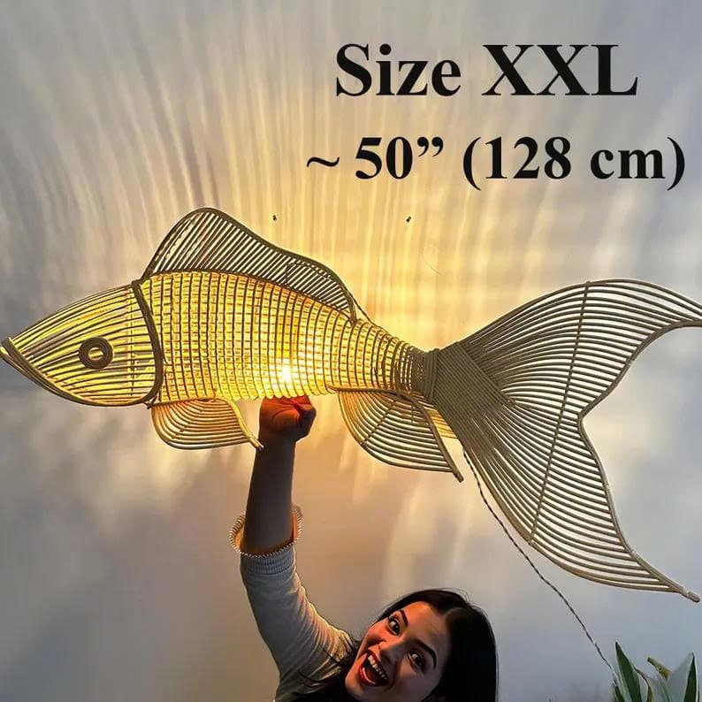 Fish pendant lamp rattan wicker pendant light unique fish chandelier lighting art deco lamp hanging