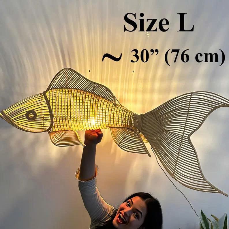 Fish pendant lamp rattan wicker pendant light unique fish chandelier lighting art deco lamp hanging